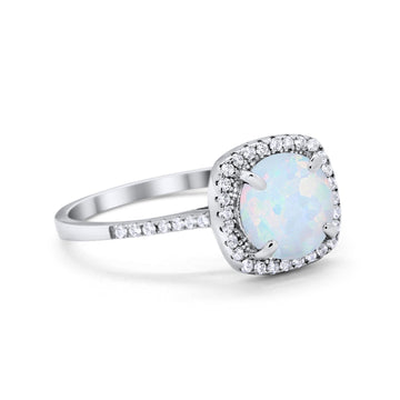 Halo Wedding Engagement Ring Round Lab Created White Opal 925 Sterling Silver